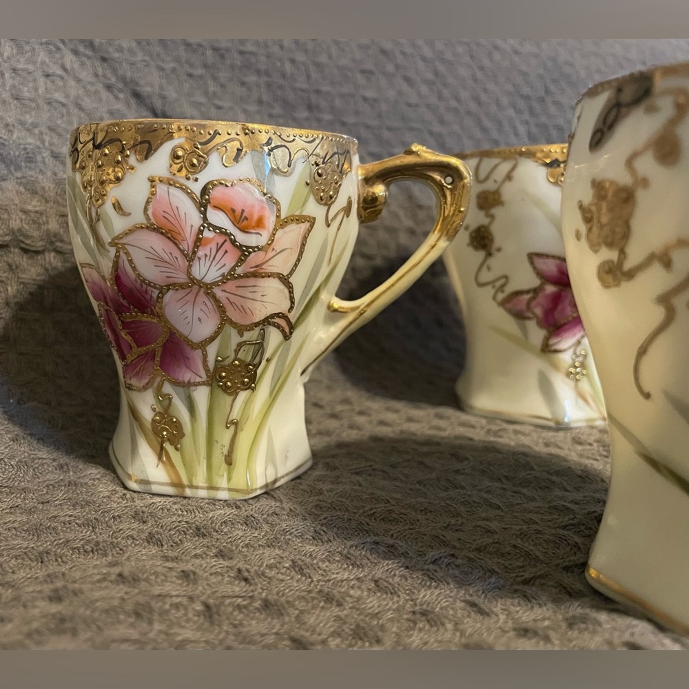 Floral Gold-Trimmed porcelain Tea or Chocolate cups